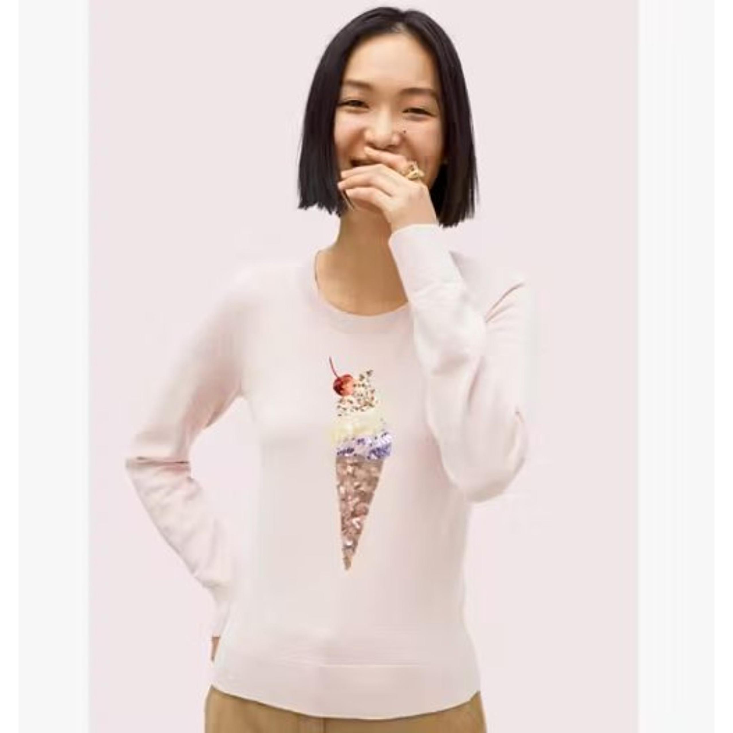 Kate Spade Baby Pink Embellished Ice Cream Silk Blend Sweater XXS Retail $298