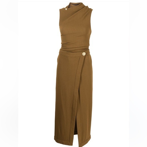 Proenza Schouler Women’s twist-detailing wrap dress Brown Size 12 NWT Crepe Midi