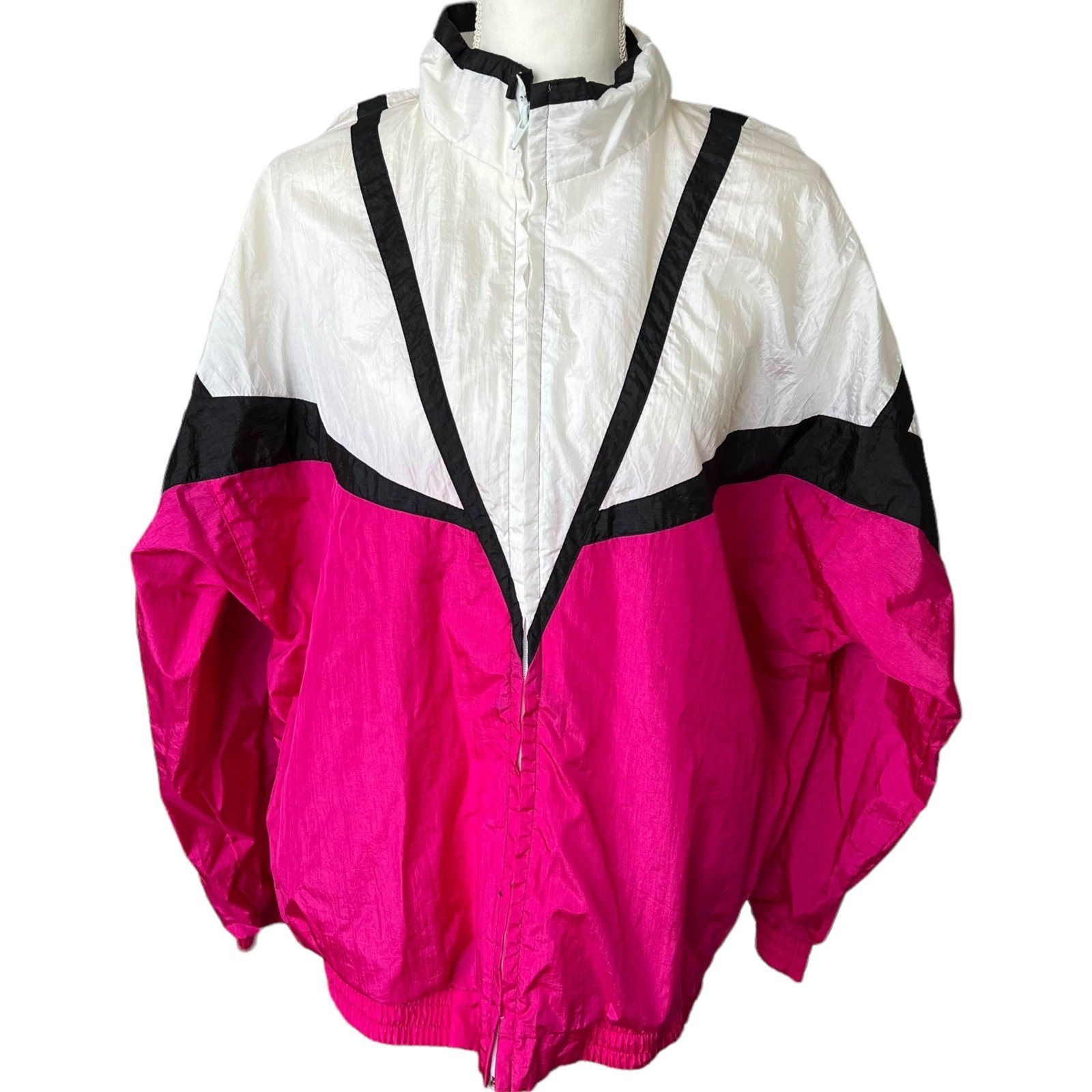 Retro 90s totes nylon windbreaker full zip jacket pink white black women xlarge