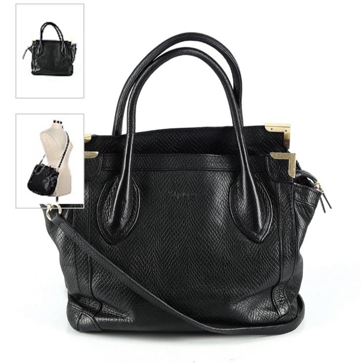 foley + corinna black leather handbag with detachable crossbody strap