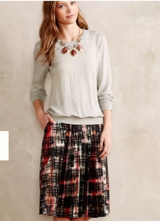 Anthropologie Fynn & Rose Painterly Plaid Multicolor Pleated A-line Midi Skirt