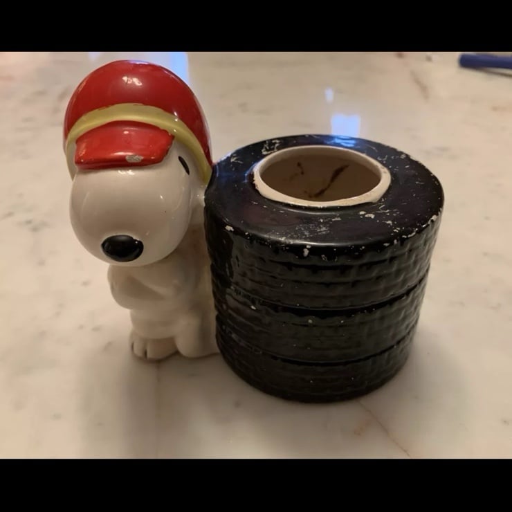 Vintage Peanuts Snoopy Mechanic Ceramic Pen Holder 1966