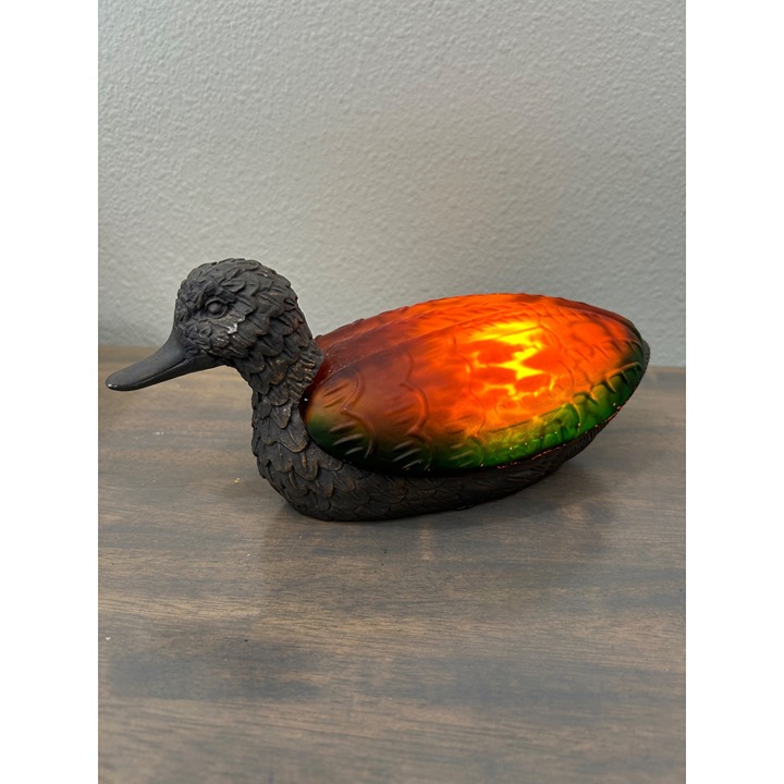 Vintage Metal and Stained Glass Mallard Duck Desk Lamp