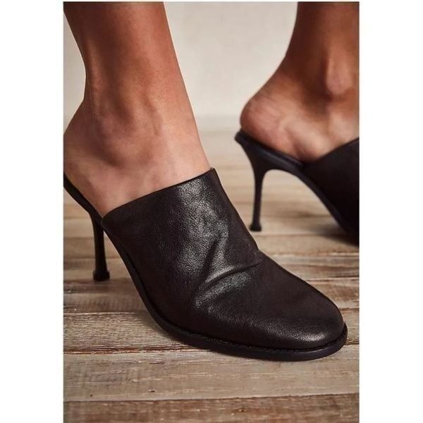 NEW Free People Leila Heeled Leather Mules size 37 US 6.5-7