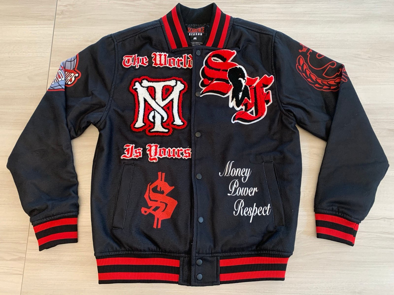 Scarface Varsity Jacket Movie-Inspired Embroidered Logos Reason Brand Size M