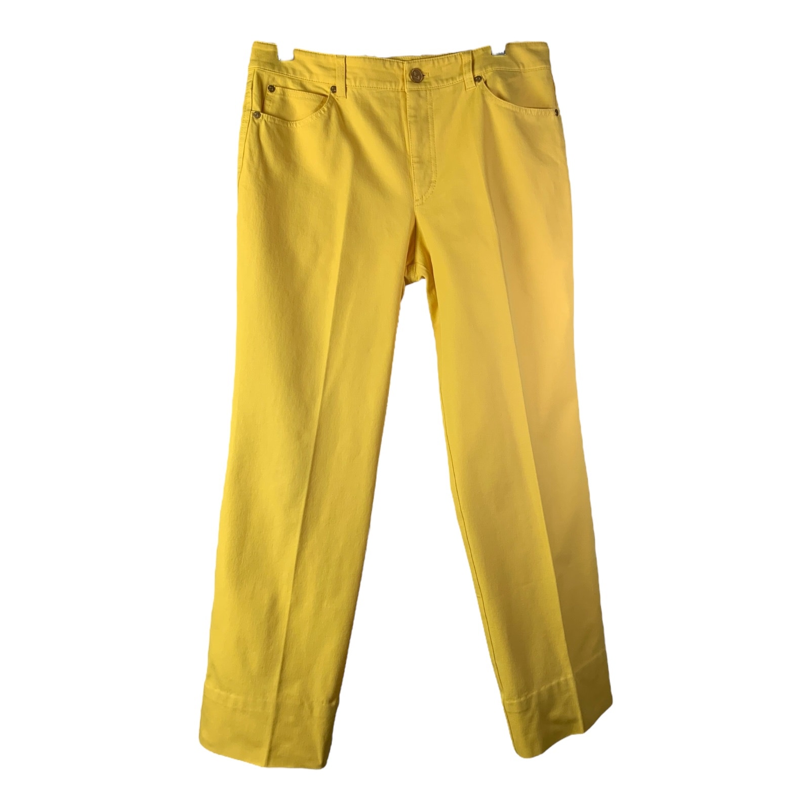 ESCADA Pants Women 40 Yellow Straight Leg Cotton Jean Mid-Rise hemmed
