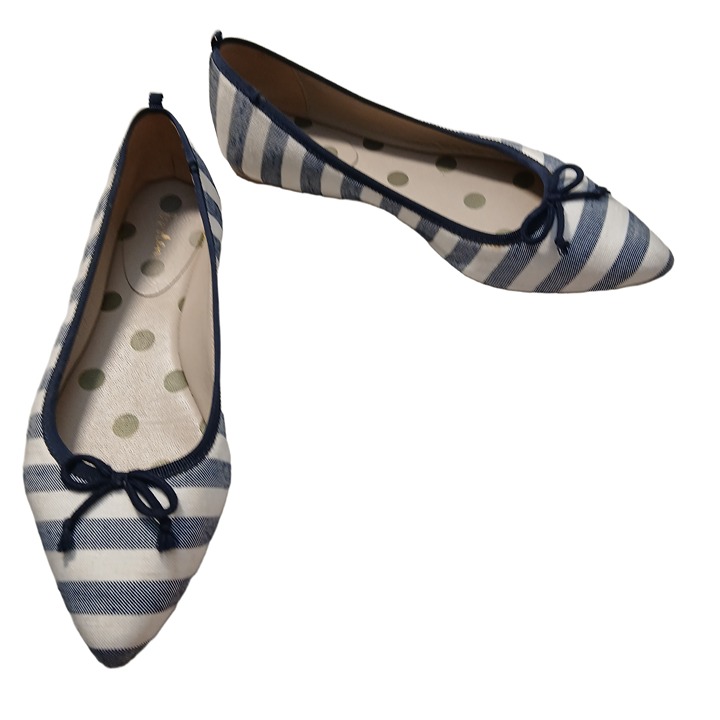 Boden Womens Striped Blue White Ballet Flats Bow Pointed Toe Size EU 38 US 7.5