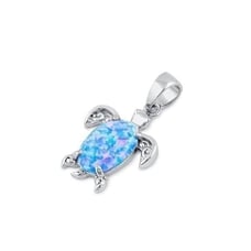 Sterling Silver Blue Lavender Lab Opal Filigree Sea Turtle Pendant Necklace New