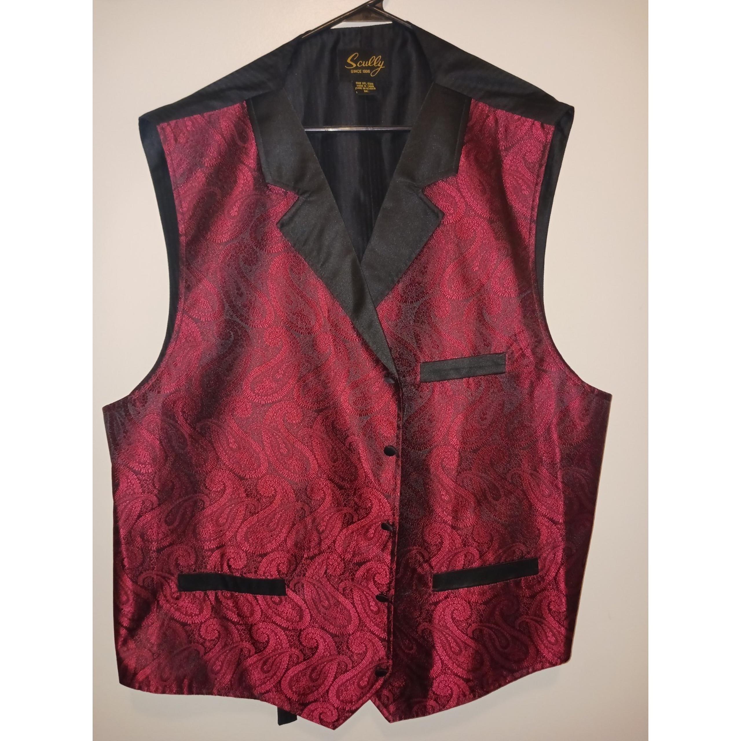 Scully Men XXXL Formal Vest Paisley Button Polyester Red/Black Adjustable Strap