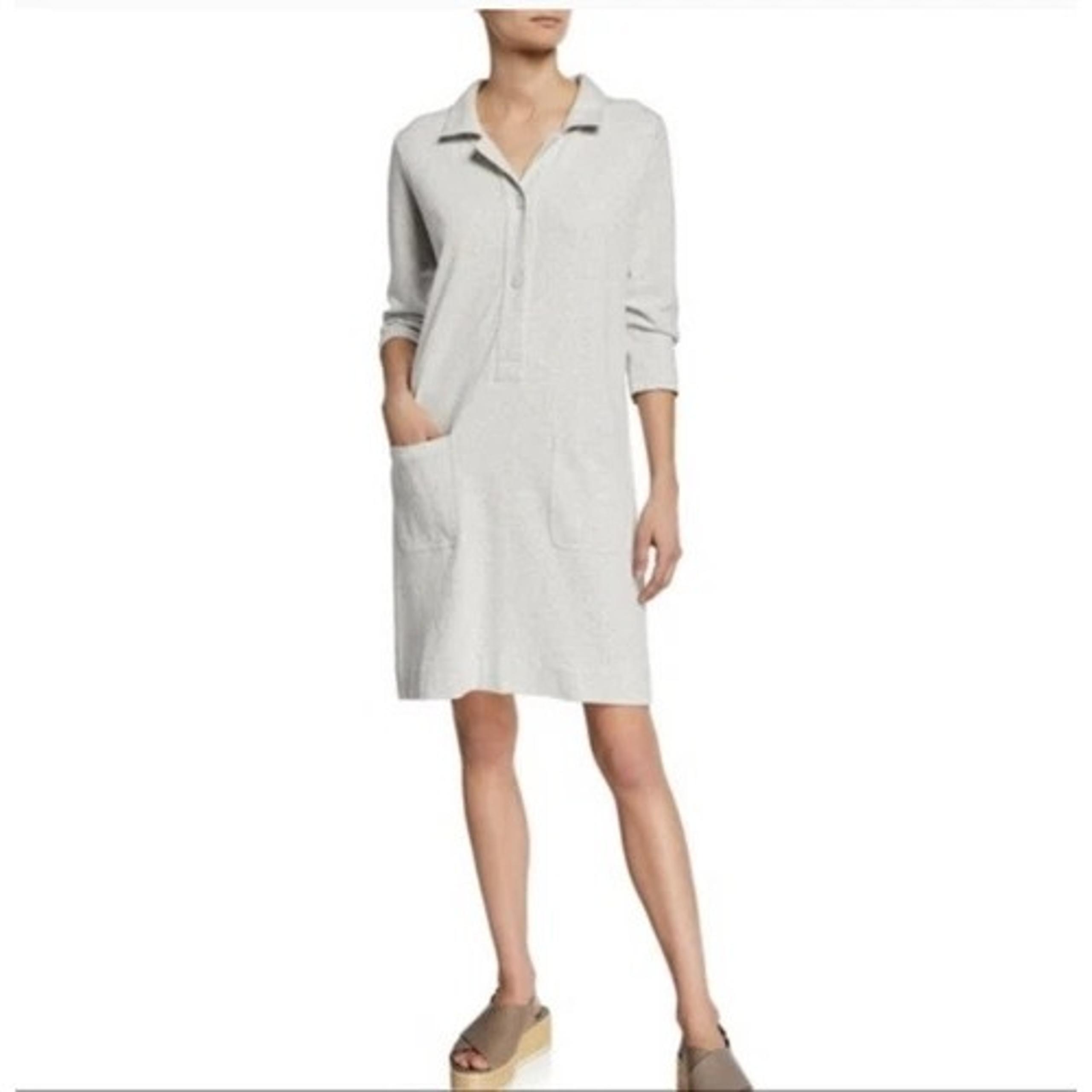 Joan Vass Gray 3/4 Sleeve Cotton Pullover Shirt Dress W/ Pockets MP 9028 EUC