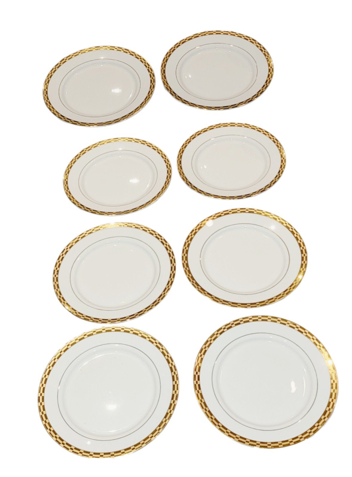 Sango Caroline 8870 Dinner Plates Set Of 8 NEW Gold Checkered Rim 11 HTF