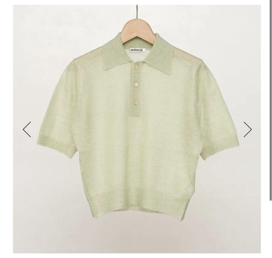 トップス auralee KID MOHAIR SHEER KNIT POLO Green Kid Mohair Sheer Knit Polo by AURALEE on Sale