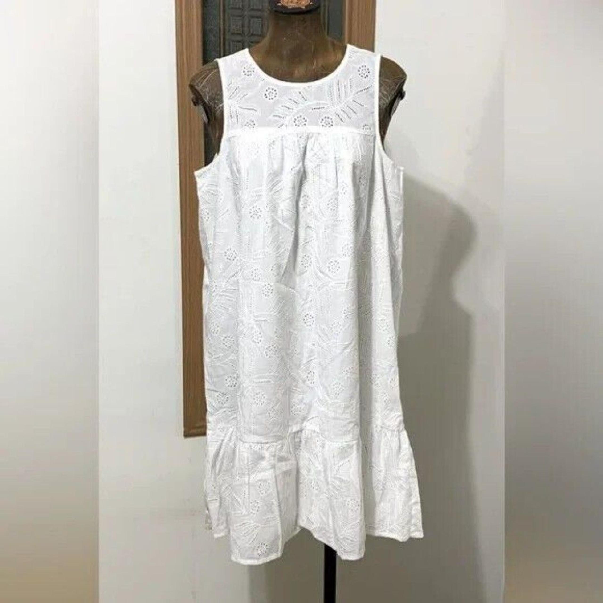 Lucky Brand Cotton Dress Small White Eyelet Embroidered Oversized Loose Fit