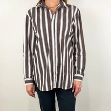Frank & Eileen Joedy Boyfriend Button-Up Stripe Shirt Brown Stripe XXS
