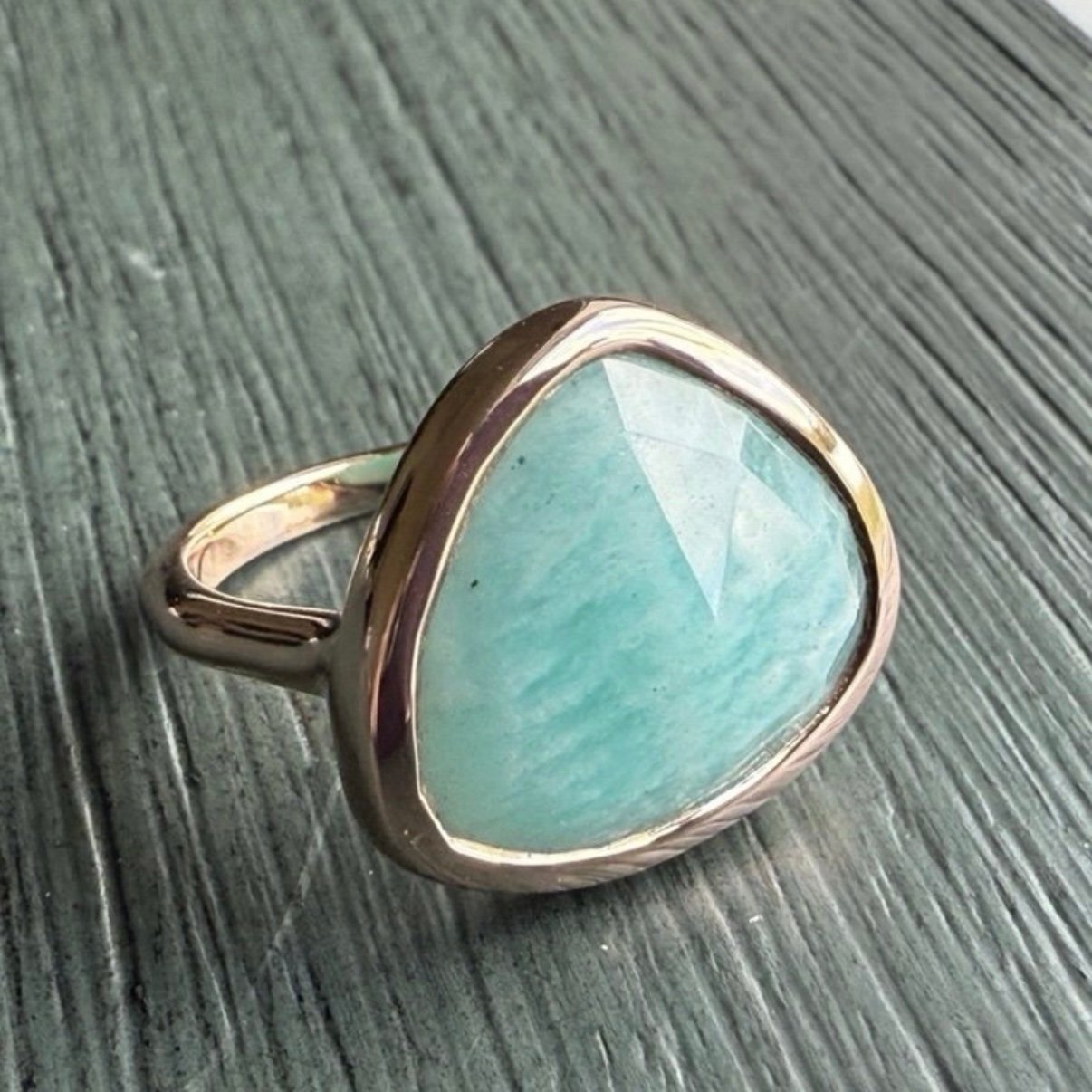 Monica Vinader Siren Stacking Ring Rose Gold Vermeil Amazonite Size 6.5