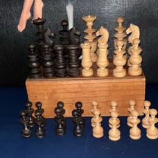 Vintage French Regency Boxwood Chessmen Complete Set of 32 pieces
