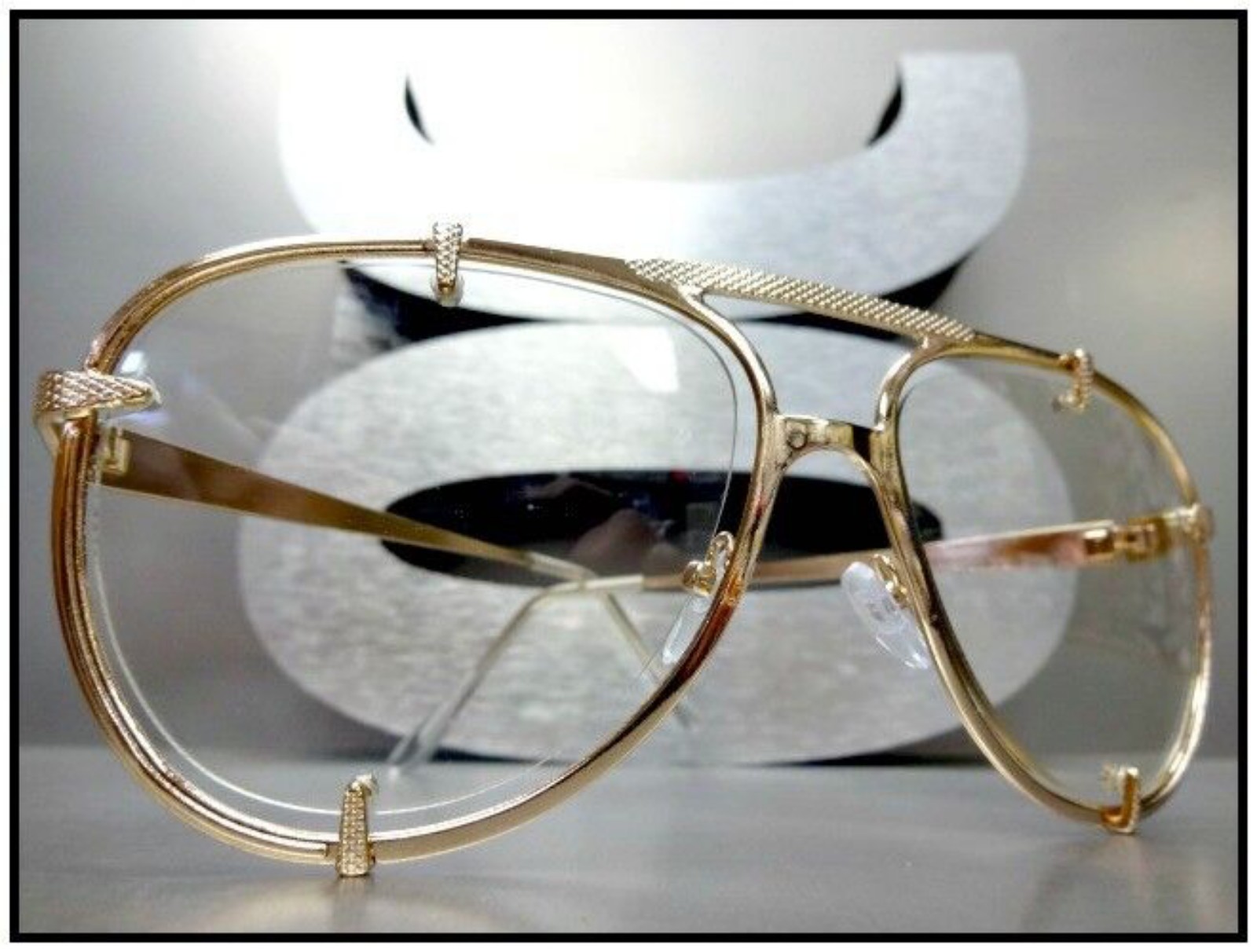 Classic Vintage Retro Modern Style Clear Lens SUN GLASSES Rose Gold Metal Frame