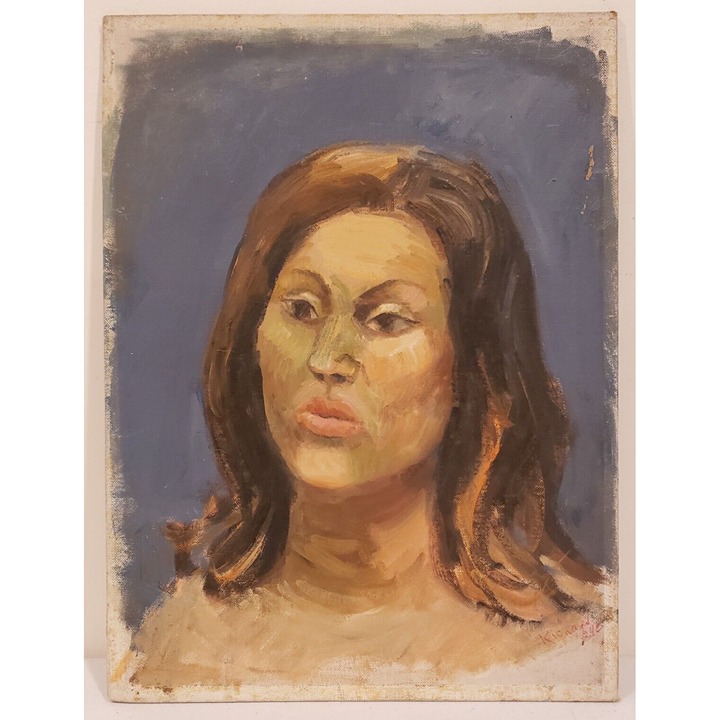 Vintage Portrait of Woman Oil Painting on Canvas Board Signed Art (12 x 16 )