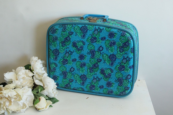 Vintage 1960s Suitcase, Flotral Print Hard Side Travel Case, Mirror Inside
