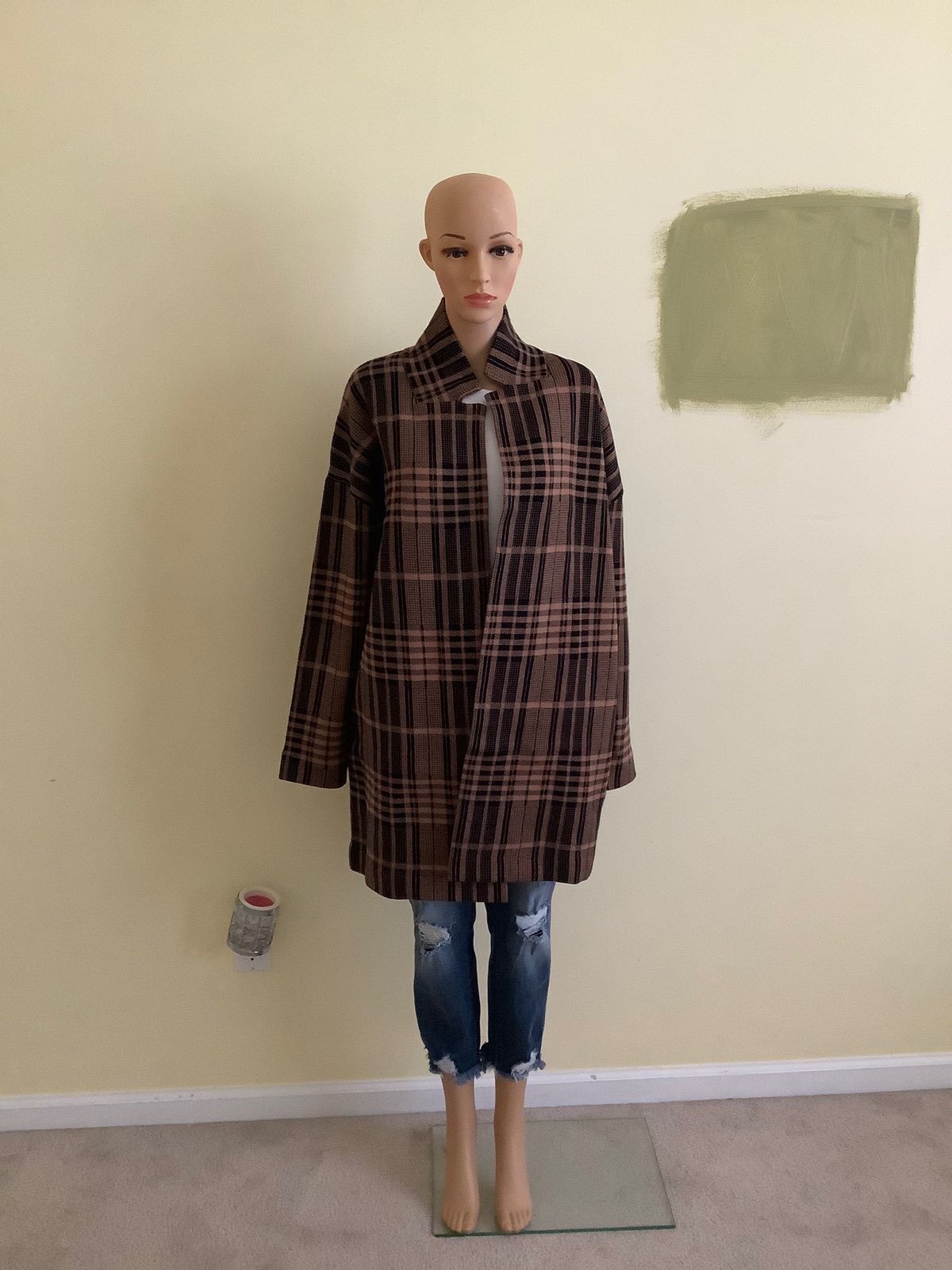 Plaid. Notch Collar Plaid Cardigan Sweat