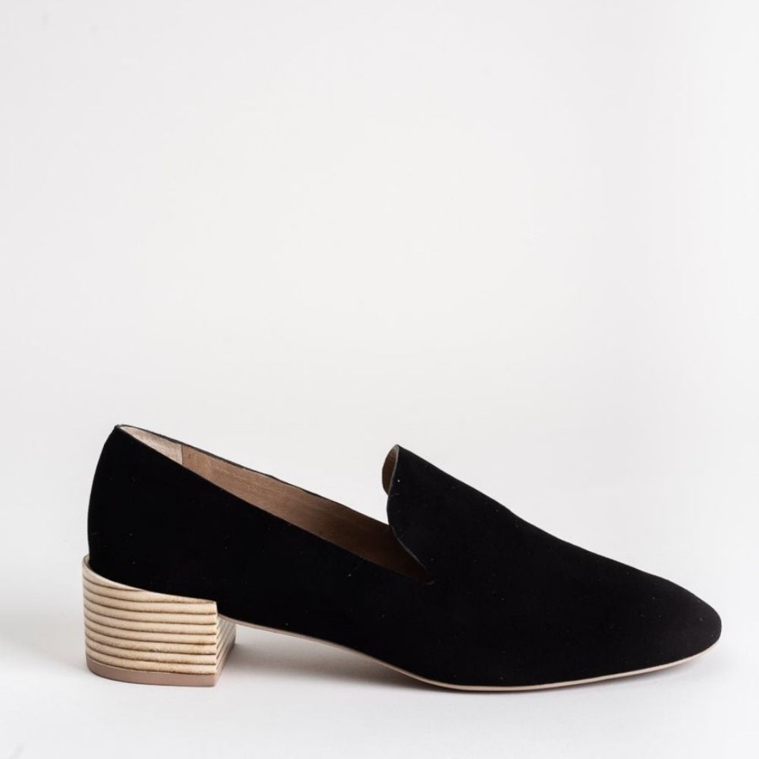 Mercedes Castillo Tillie Suede Loafers Stacked Heel in Black