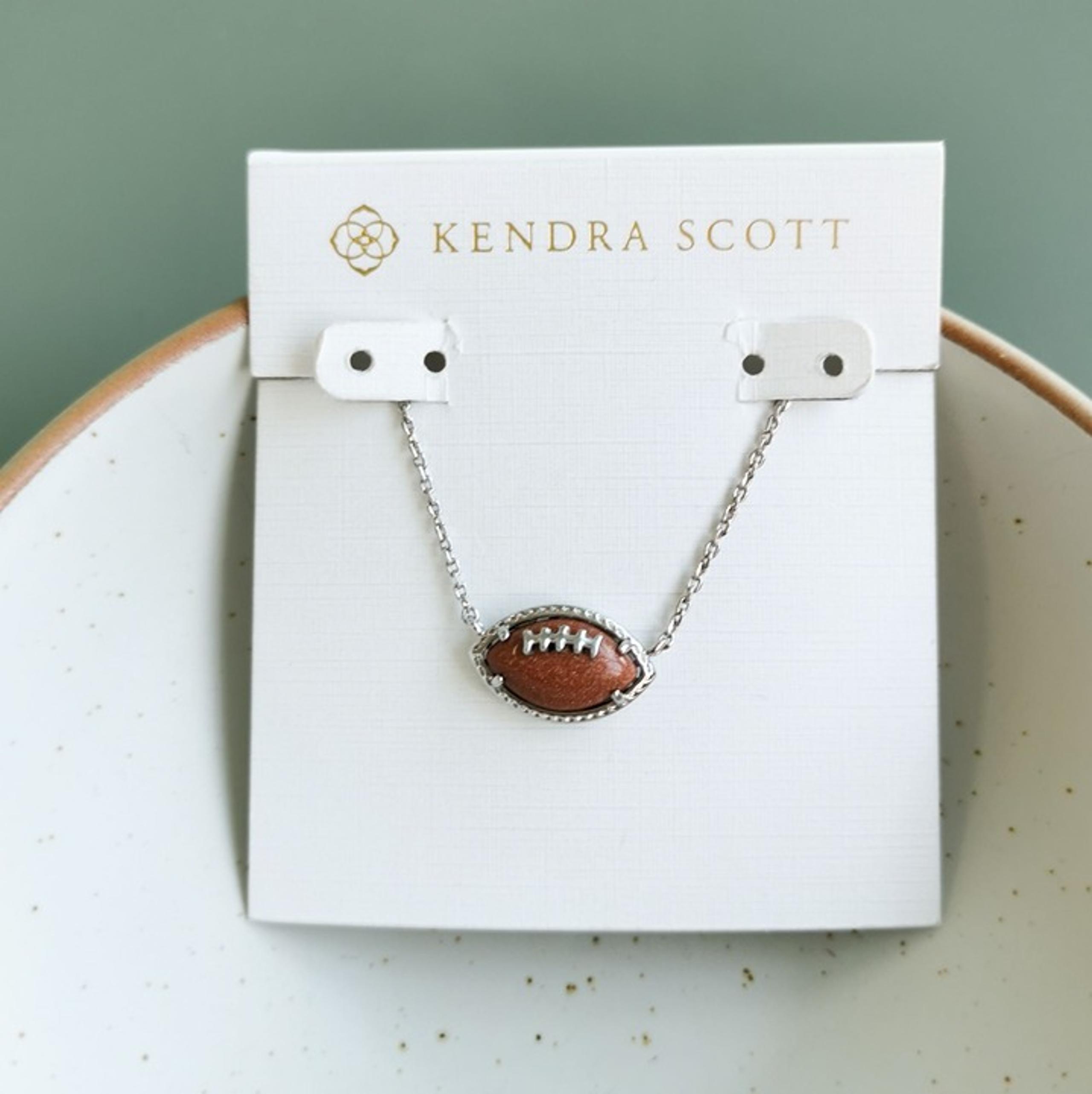 Kendra Scott Football Silver Orange Goldstone Short Necklace. NEW