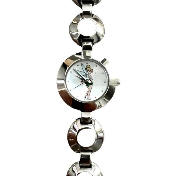 RARE Vintage Disney Tinker Bell Silver Tone Circle Bracelet Watch Working