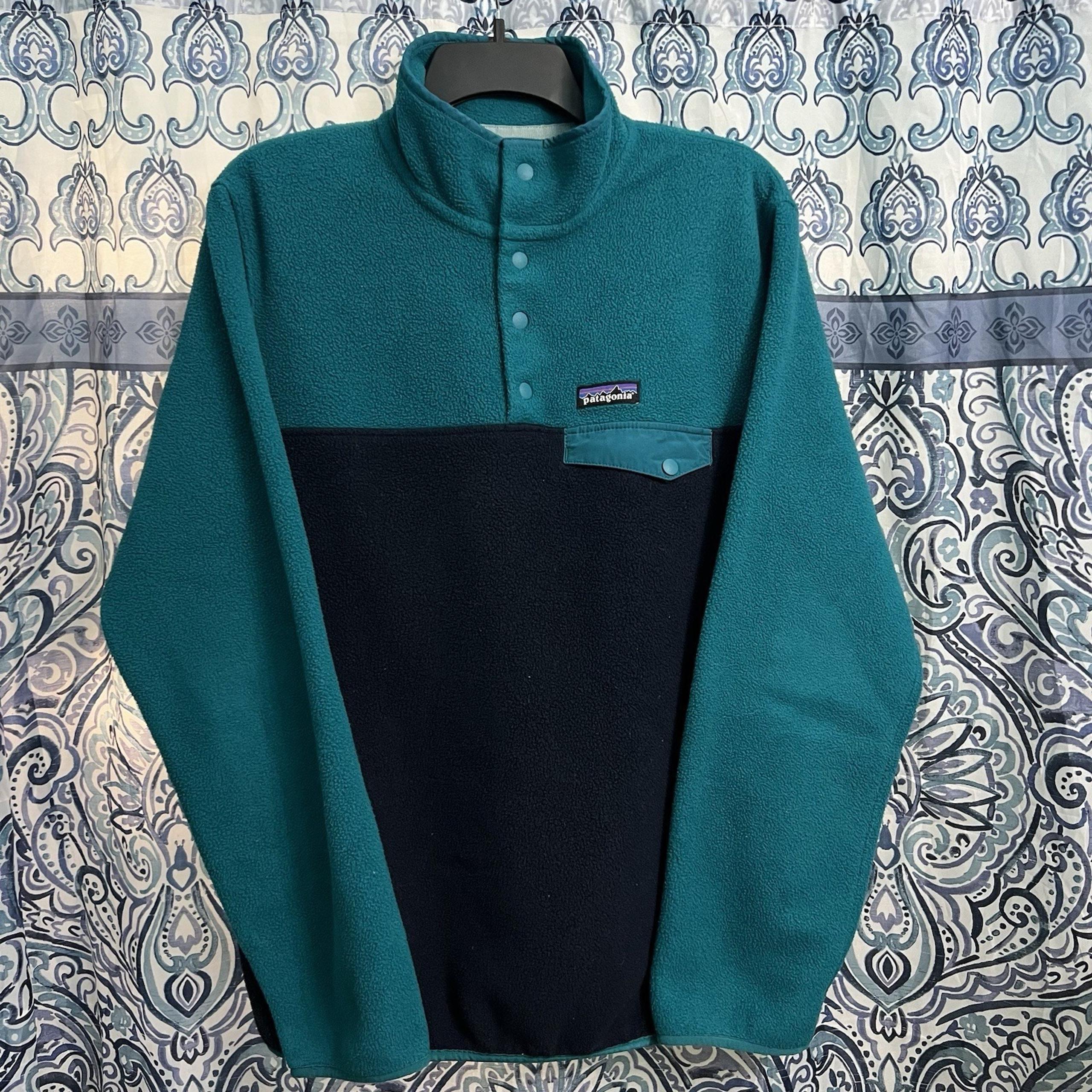 VTG Patagonia Synchilla Blue Teal Navy Fleece T Snap Two Tone Mens M/L Pullover