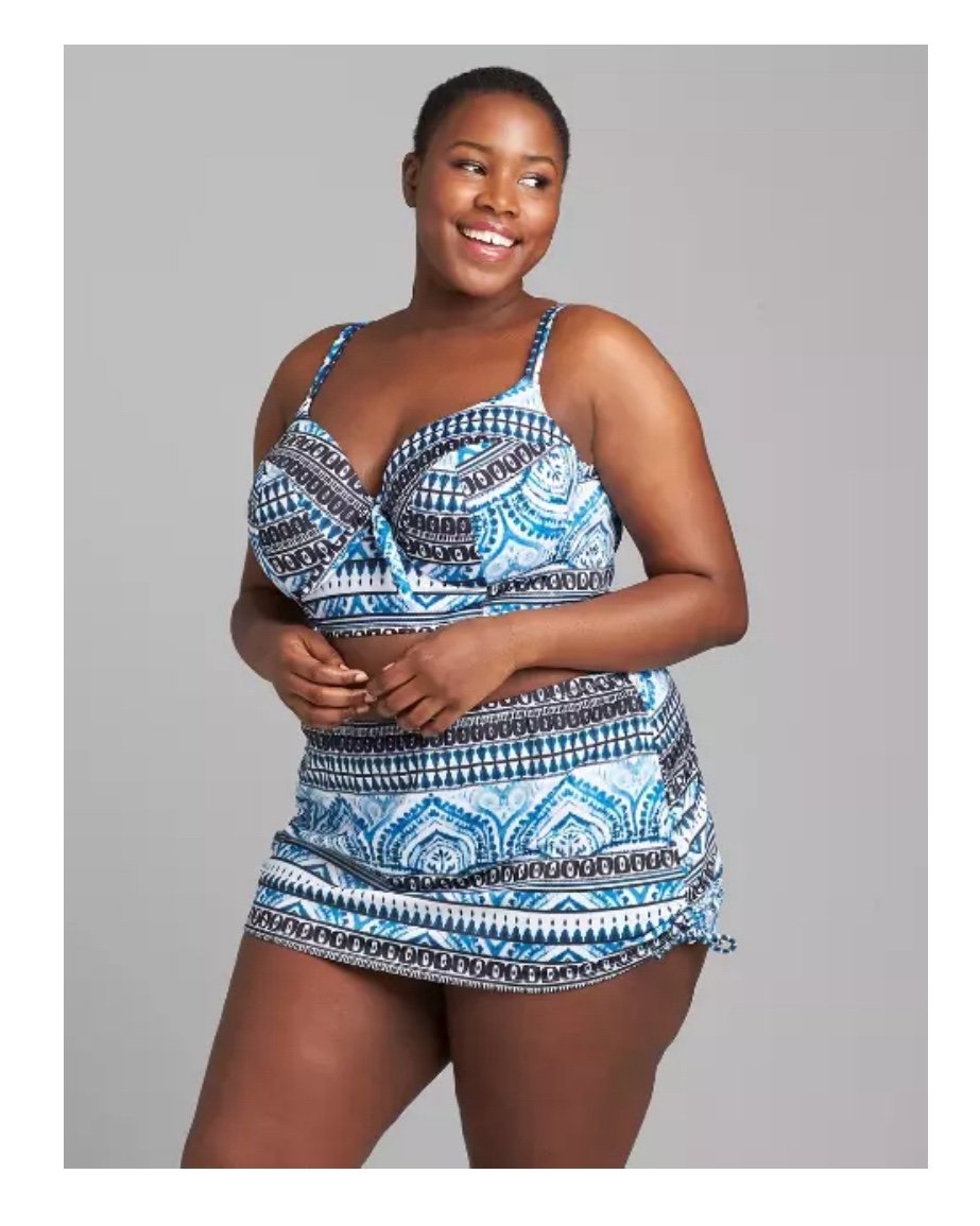 NWT Cacique Two Piece Batik Print Swim Top 42G and Swim Skirt Size 22