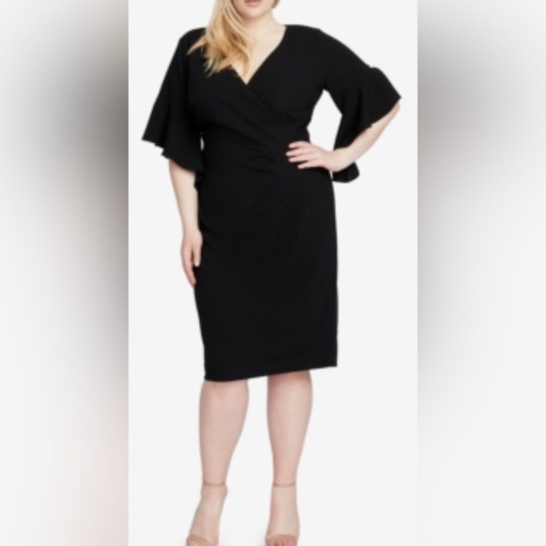 Rachel Rachel Roy Size 18W Black Surplice Peplum Bell Sleeve Party Sheath Dress