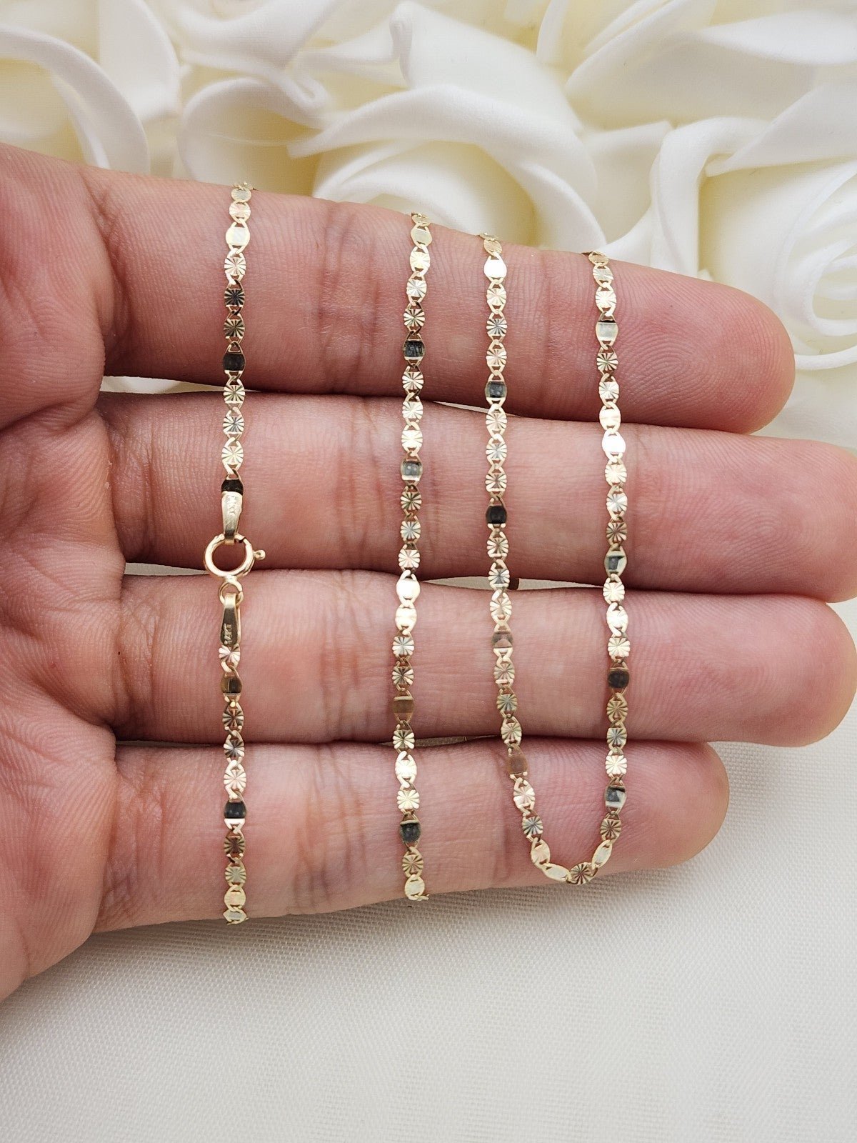 Solid 14k Tricolor Valentino Mirror Chain - 18 Inches