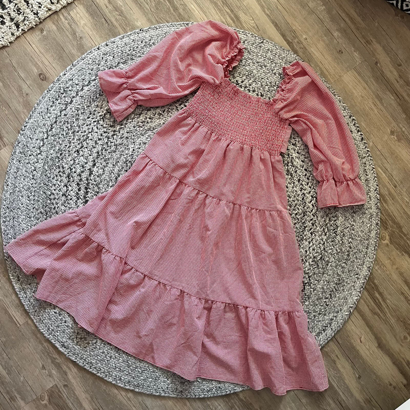 red and white gingham tiered dress