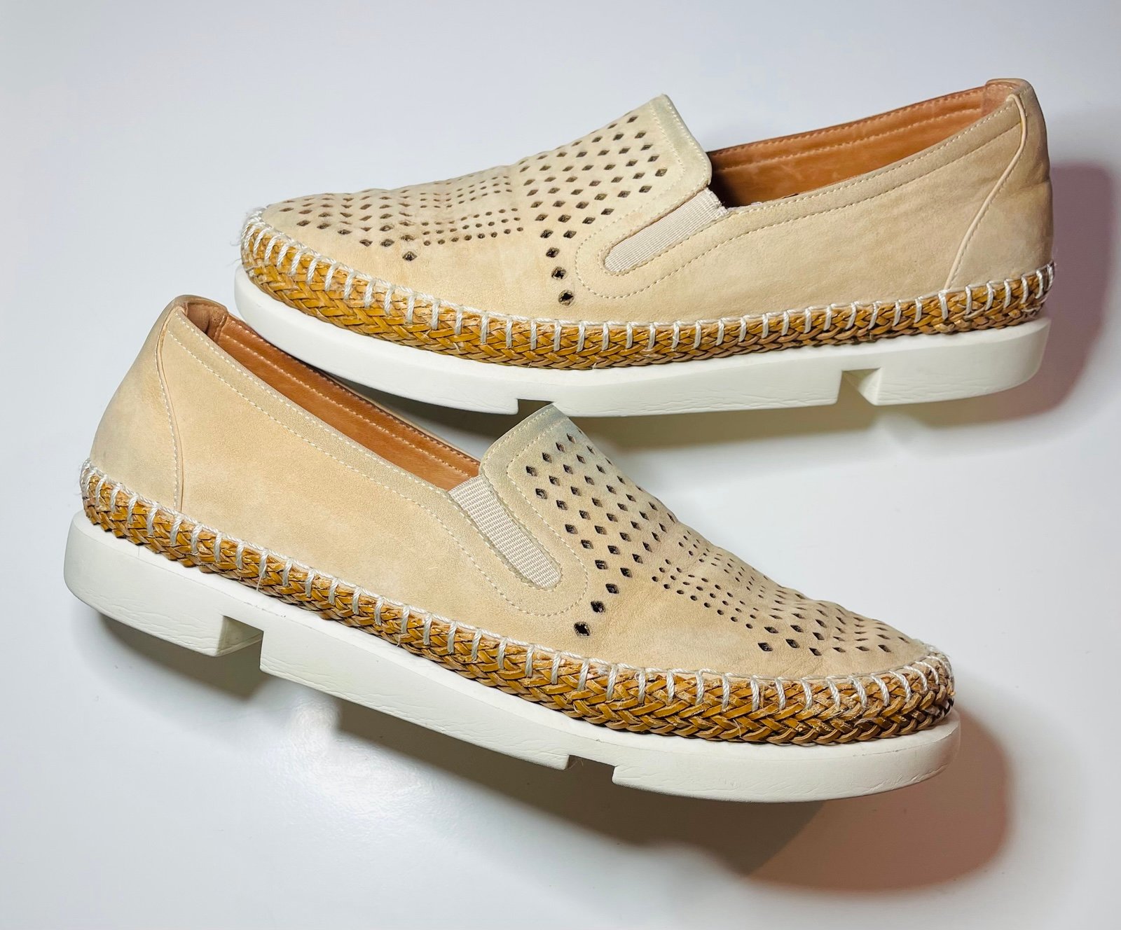 L'Amour Des Pieds STAZZEMA Beige Nubuck Leather Platform Slip On Shoes Women 8.5