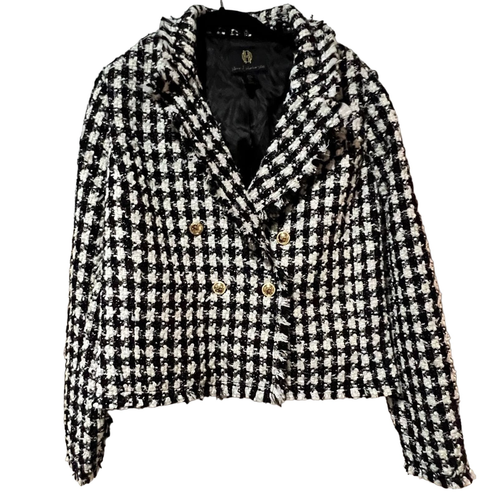 House of Harlow 1960 Tweed Style Blazer Jacket Black White Large