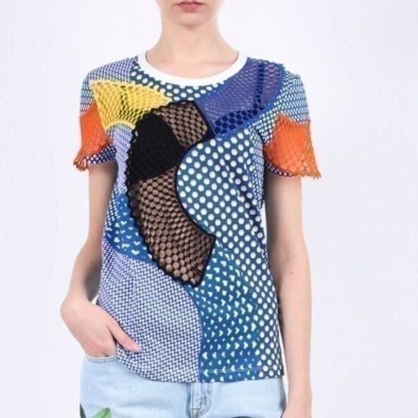 Stella McCartney Multicolored Crewneck T-Shirt w/Mesh Accents. Size XS. EUC