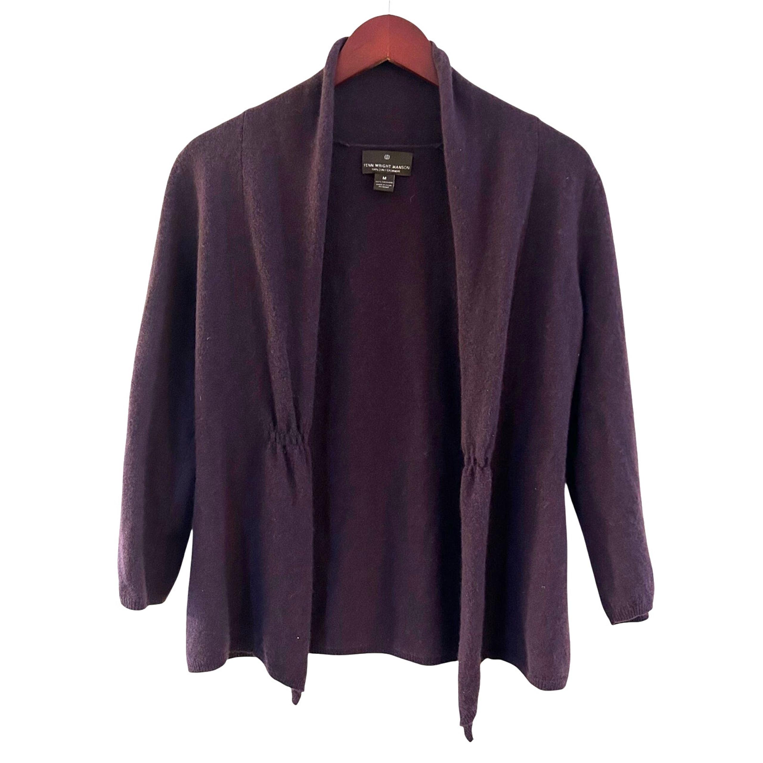 Fenn Wright Manson 100% 2-Ply Cashmere Deep Purple Cardigan Preppy Office Size M