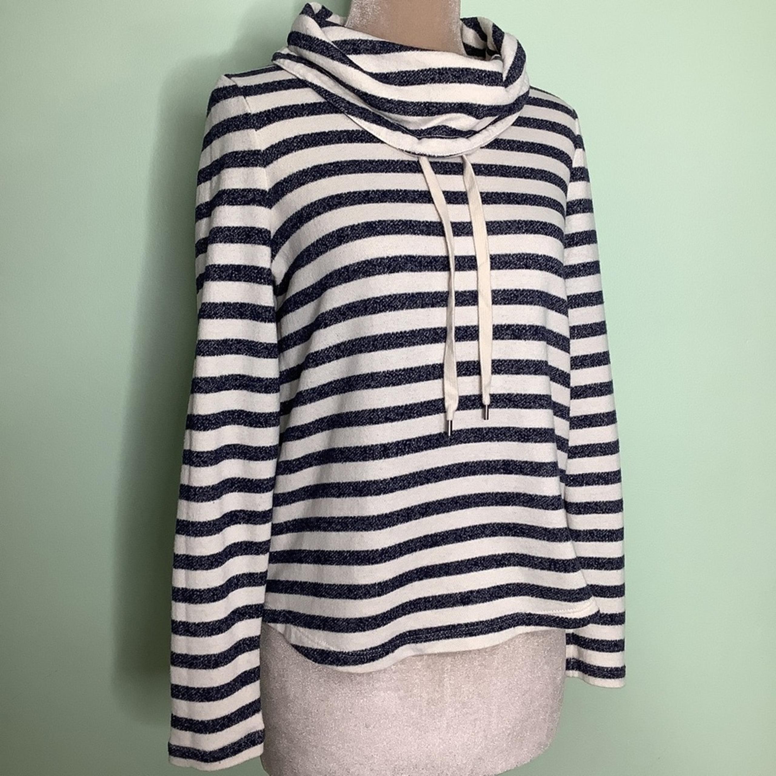 Chaps Nautical Stripe Cowl Neck Funnel Neck Stretchy Knit Pullover Sweatshirt