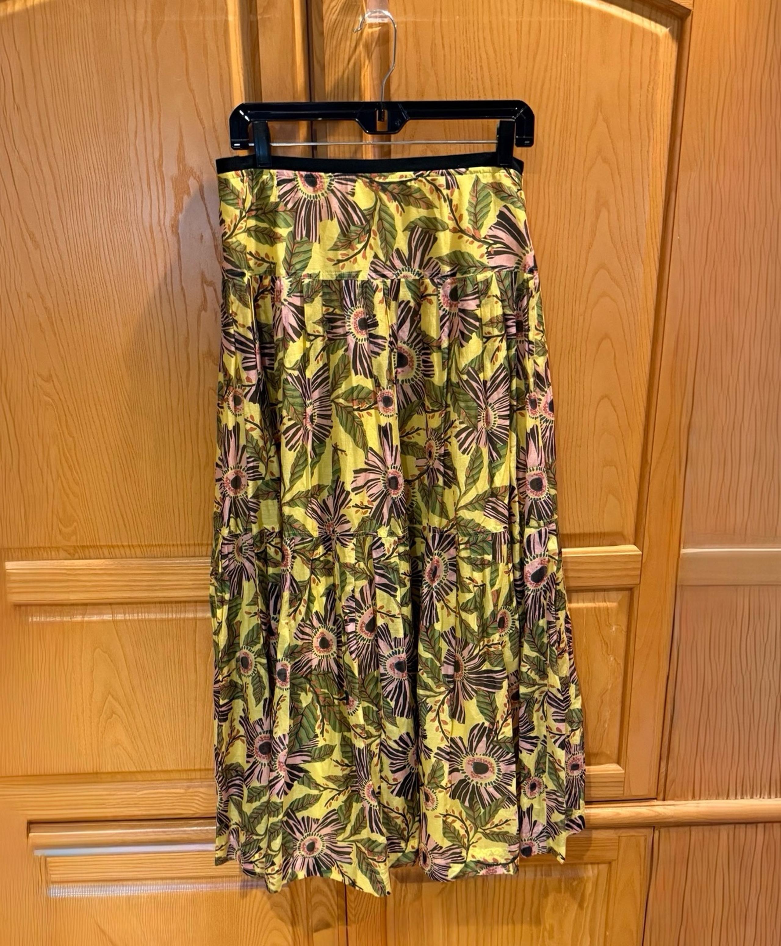 Red Valentino Floral Cotton Ruffled Maxi Skirt Yellow, Pink, Green Size 44/12