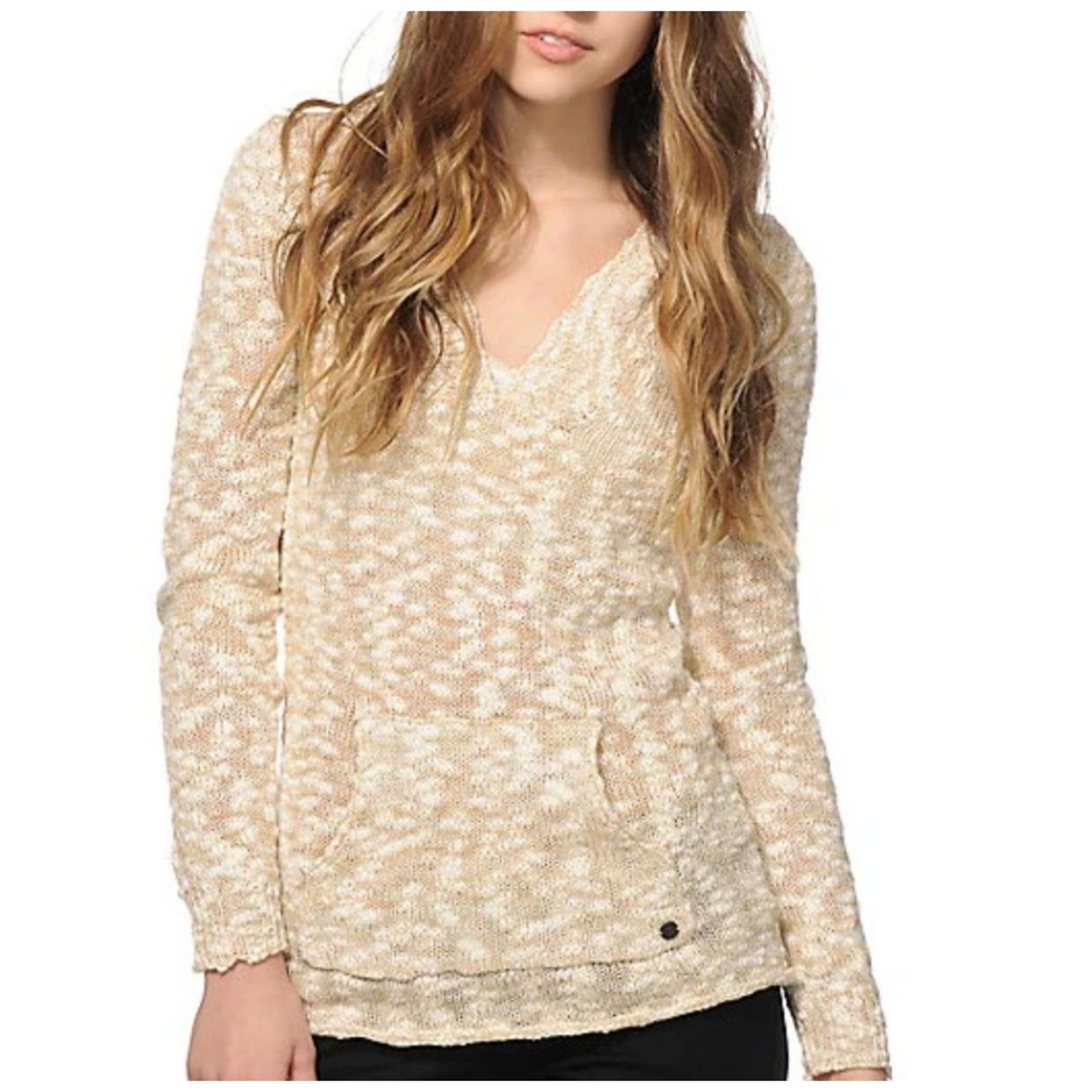 Roxy Warm Heart Hooded Poncho Sweater, Cream/White, Large