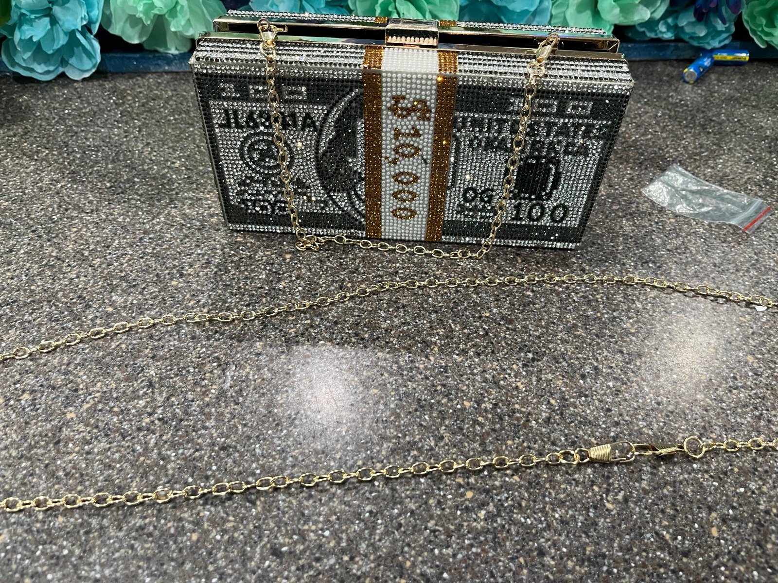 Women’s rhinestone money clutch