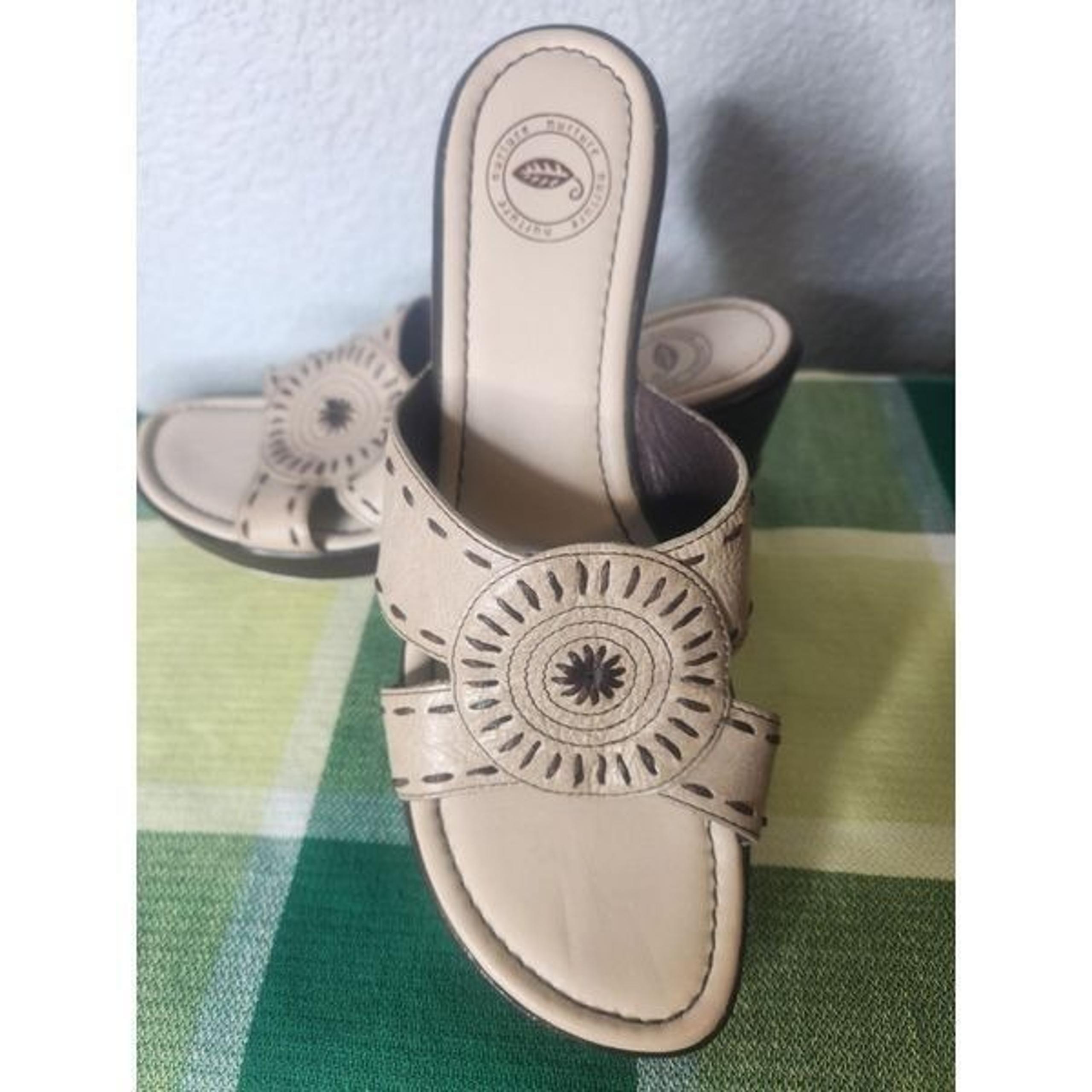 Nature 8M Beige Brown Heels  Leather Women's  Platform Wedge Sandals