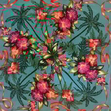 Anne Klein Silk Scarf Vintage Tropical Print on Turquoise