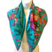 Anne Klein Silk Scarf Vintage Tropical Print on Turquoise