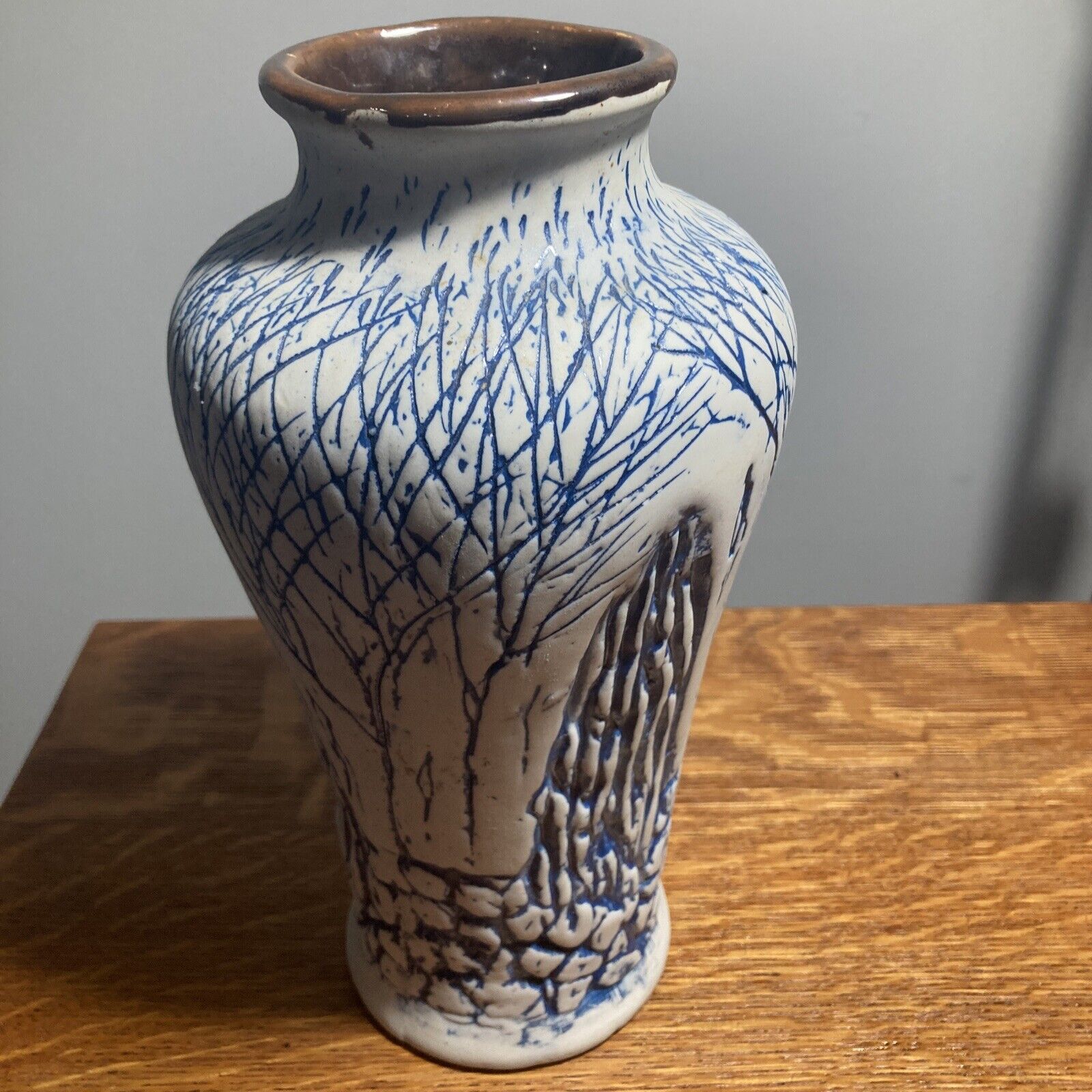 Studio Art Hand Crafted Ceramic Pottery Vase Forest trees