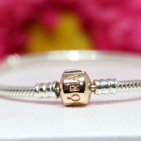 Pandora Two-Tone Rose Gold-Plated Clasp Bracelet 580702 Size 6.7inch - 17 cm