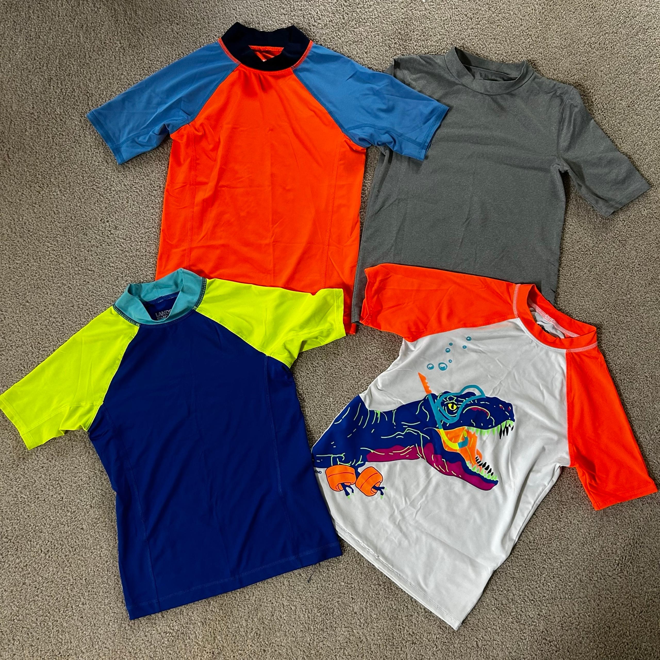 4 Youth Boys Rash Guards Swim Suit Tops M (8) M (8-10) Lands End Cay & Jack