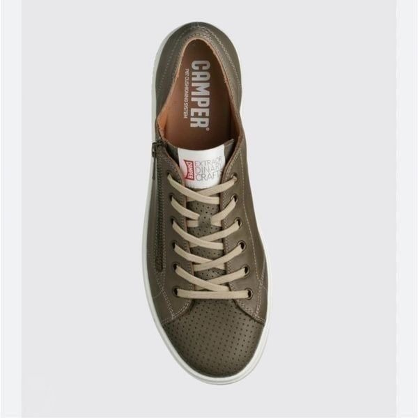 Camper Mens K3 Grey/Green Lace Up Leather Low Ankle Sneaker With Zipper Detail