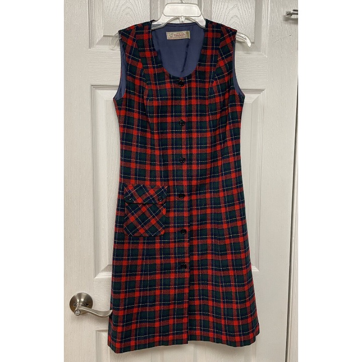 Vintage Young Pendleton Plaid Wool Sleeveless Dress USA Girls 11-12