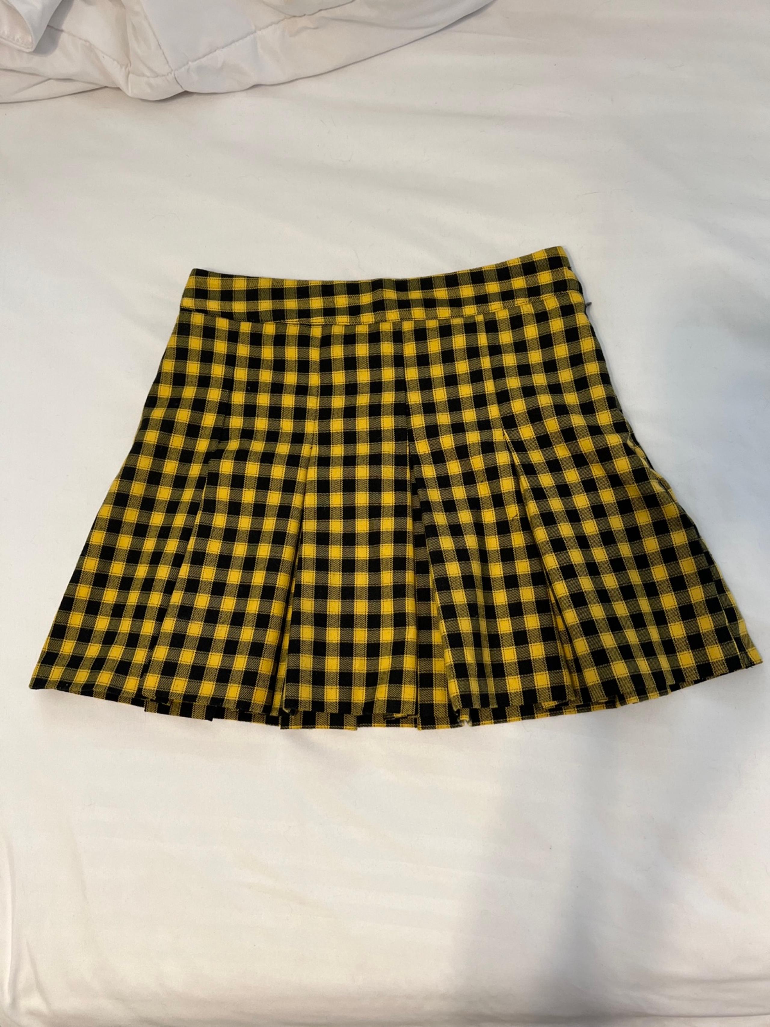 H&M Yellow Plaid High Waisted Mini Skater Skirt