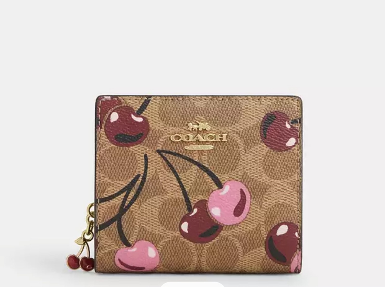 Coach Snap Small Wallet In Signature Canvas With Cherry Print